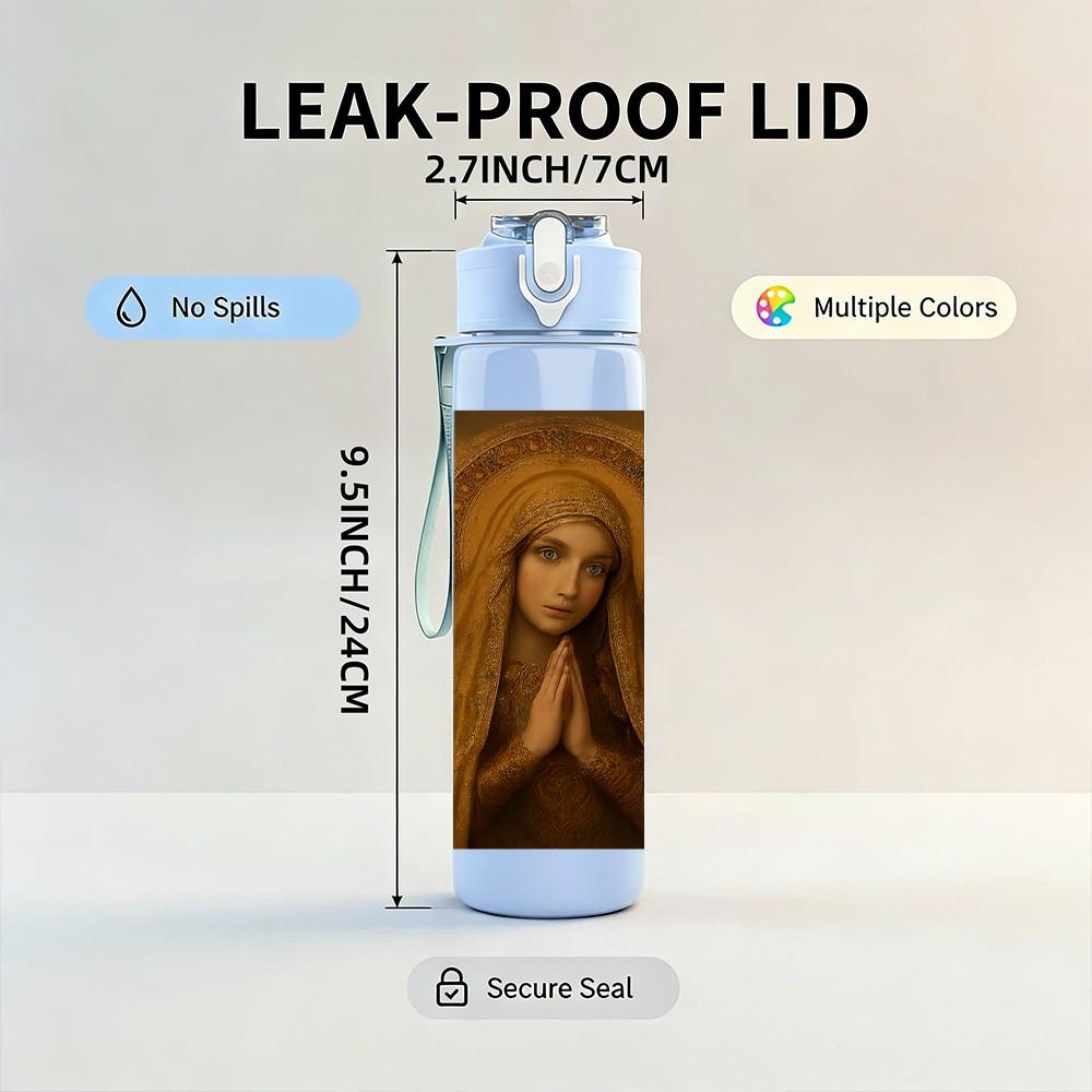 1PC Long Hair Lady Portrait Art Print 750ml Color Plastic Sports Water Bottle Leakproof Flip Straw Lid Suitable for Sports Office Home Use
