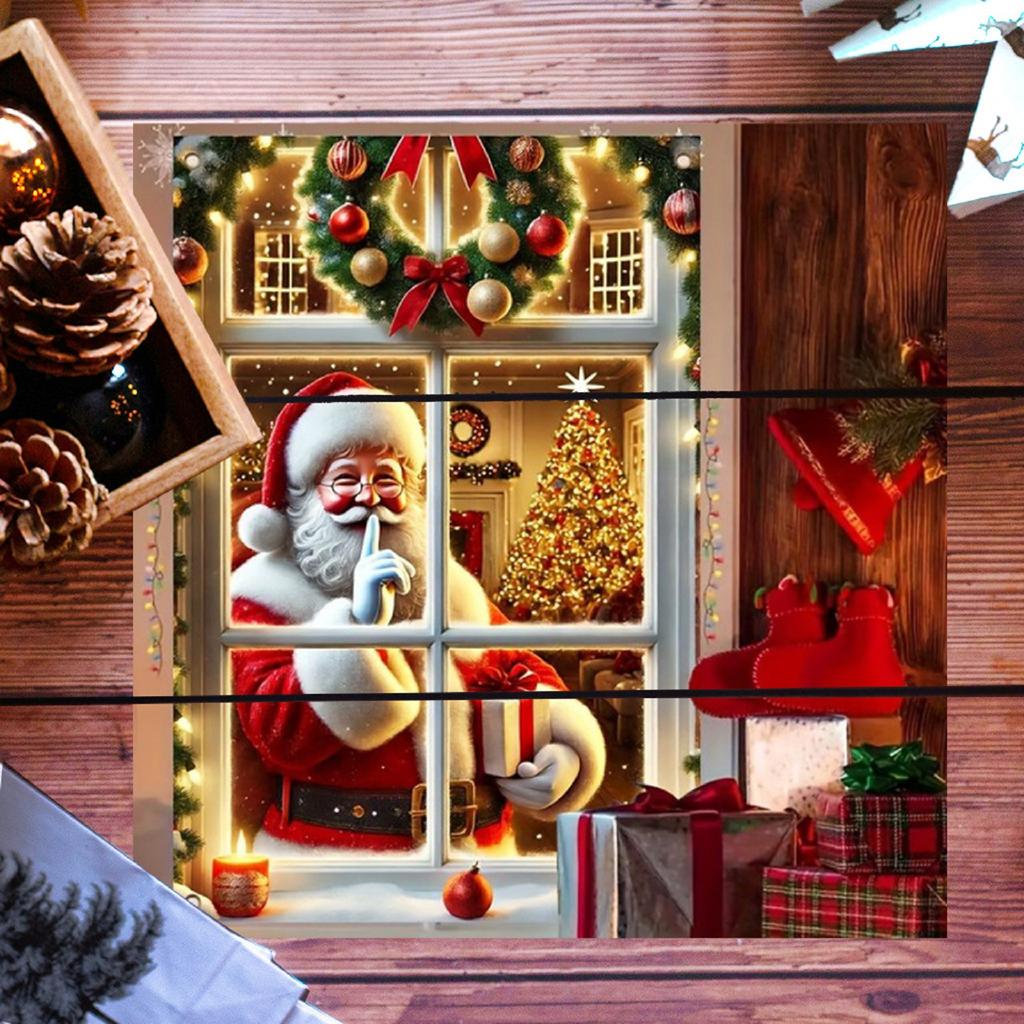 Santas Claus Window Side Double Sided Stickers Home Wall Stickers