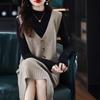 European Size Spring/Autumn Cross-Stitched Knitted Wool Vest Dress for Women