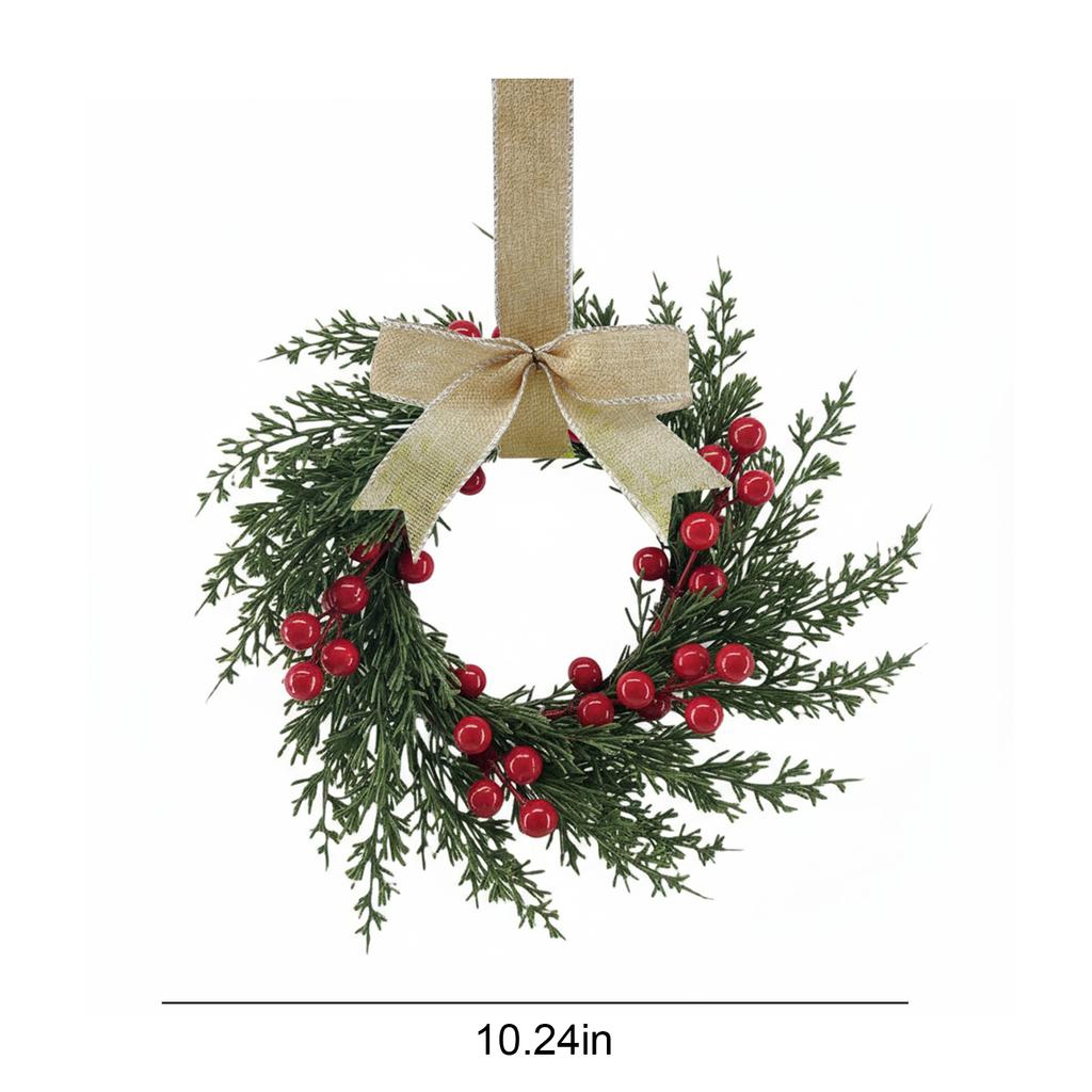 10 Zoll Mini-Weihnachtskranz mit Schleifen Kleine Rattankranz-Weihnachts-Küchenschrank-Girlanden für Fensterwand-Haustür-Dekoration