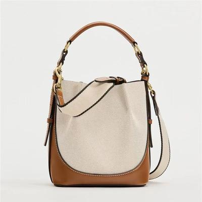 Fashi New Women's Bag Brown Korean Style Drawstring Portable Crossbody Wide Drawstring Bucket Bag