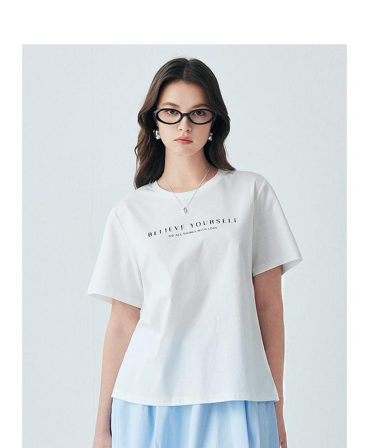Kostengünstig einschließlich Maulbeerseide: Sommer-Rundhals-T-Shirt mit Buchstabenaufdruck, kurzärmelig, vielseitig, lässig, atmungsaktiv für Damen