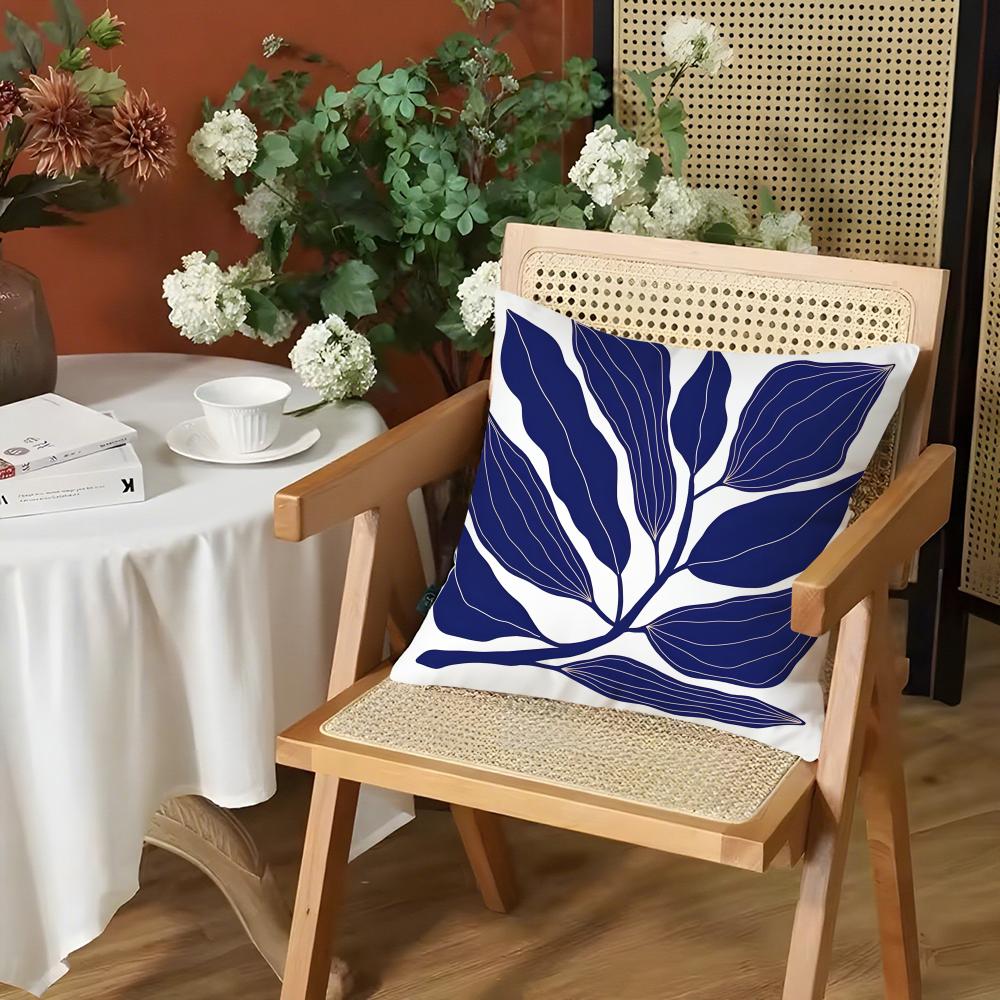 Elegant Blue Floral Cushion Cover Silky Short Plush Invisible Zipper Dustproof Sofa Pillow Case for Home Decor