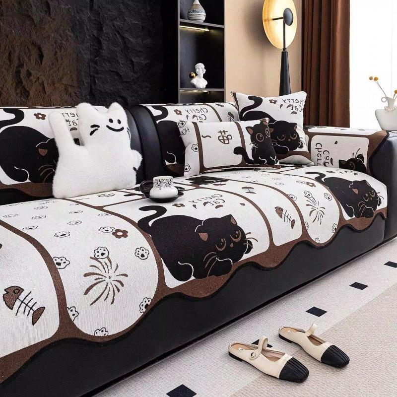 Cartoon Chenille Sofa Cushion Cover Non-slip All-season Couch Protector