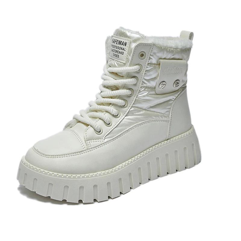 

Модные зимние ботинки женские водонепроницаемые нескользящие высокие плюшевые хлопковые зимние ботинки 2025 новые толстые подошвы повседневные женские теплые ботинки женские 35 бежевый