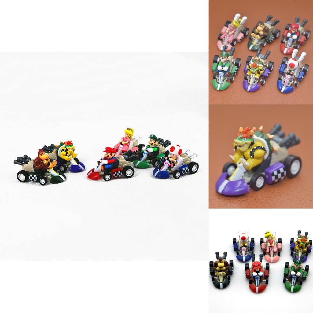 Super Mario Bros Kart Rückziehauto Actionfigur Set 6 Stück Bunte Sammlerstücke