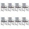 Day and Night - Day and Night Garden Chairs with Cushions 8 Pcs Solid Gray Acacia Wood