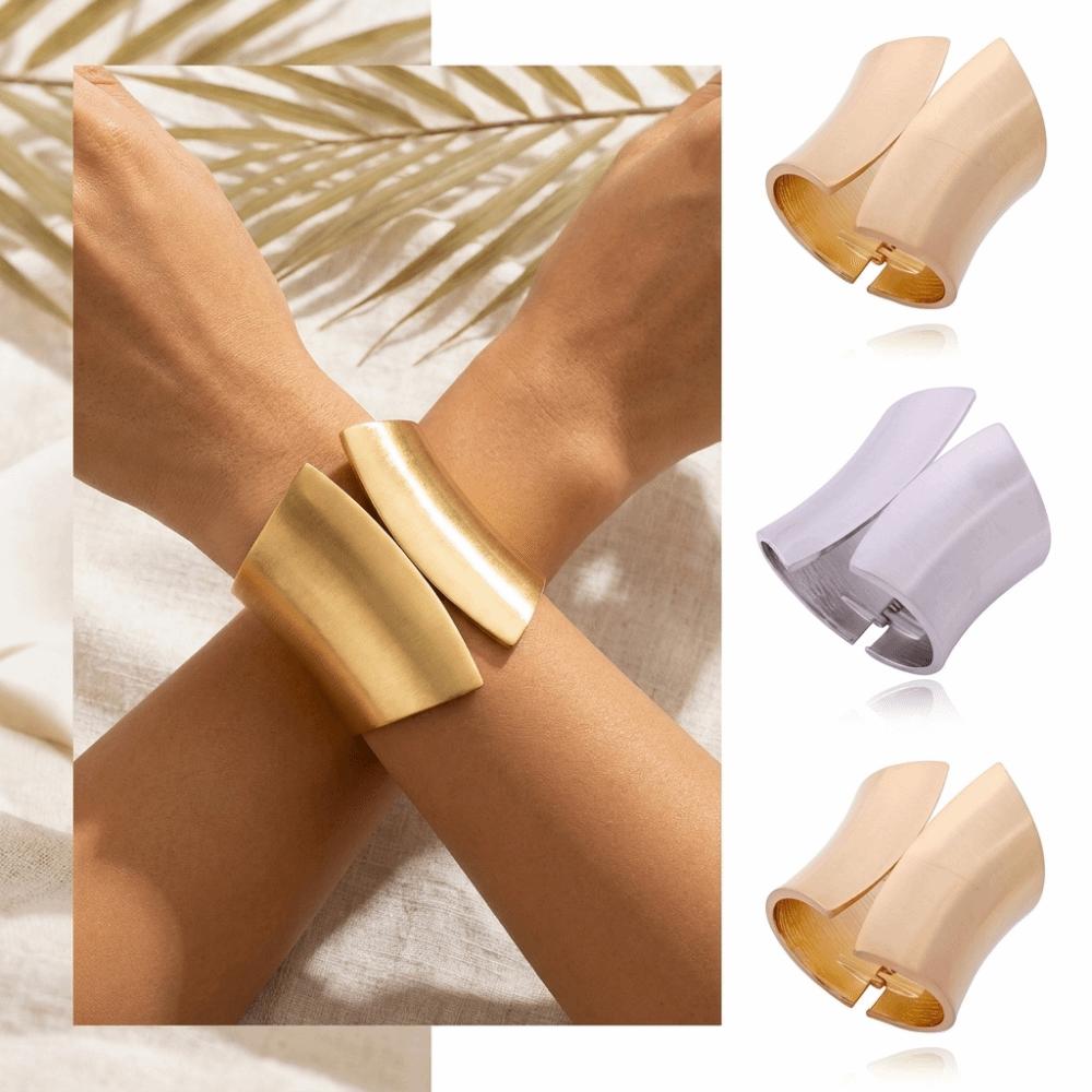 Metallic Finish Metal Bangle Extra Wide Open Bangle Bold Style Wide Cuff Bracelet Women Fashion