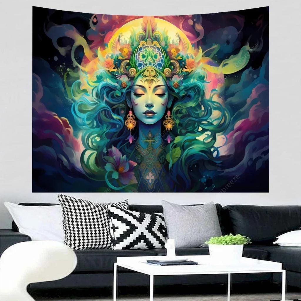 VIKAMA Cosmic Meditation Tapestry Bedroom Mural Luminous Starry Night Bohemian Spiritual Space Decoration