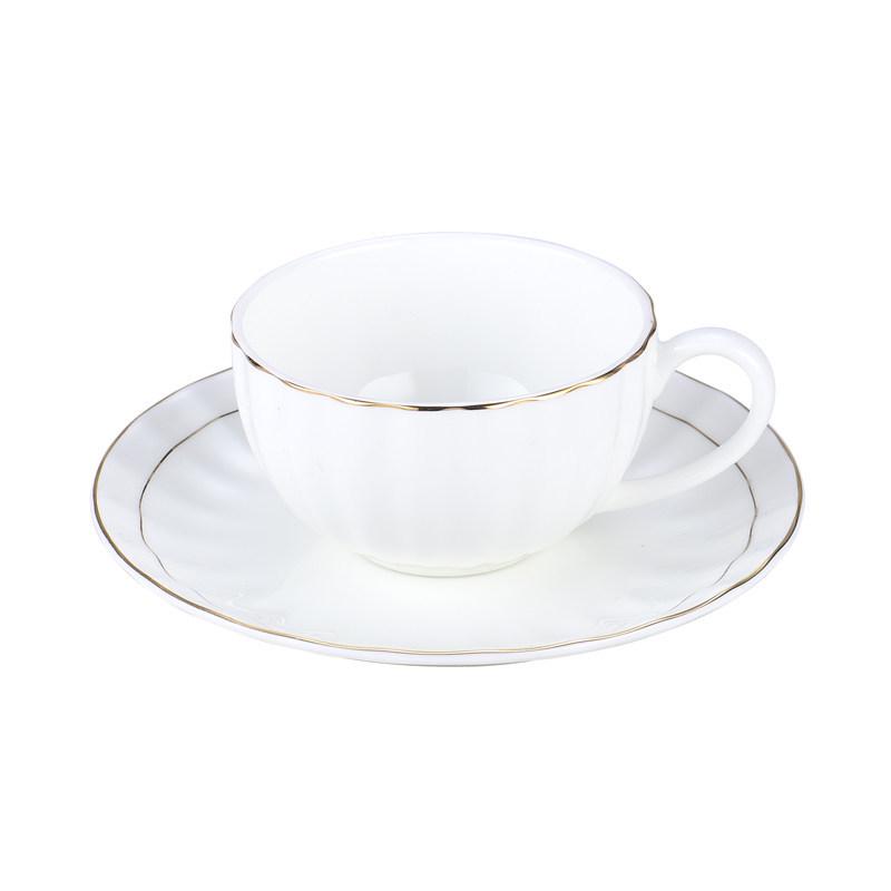 Luxurious Bone China Gold Rim Coffee Cup & Saucer Set - Pure White Ceramic English Style for Hotels and European Coffee Service