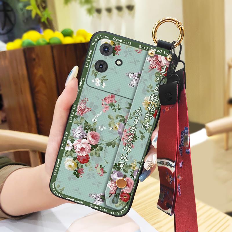 Kickstand Back Cover Phone Case For Cubot Note21 Lanyard Chinese Style Elderly Lady Fashion Phone Holder For Mom Durable