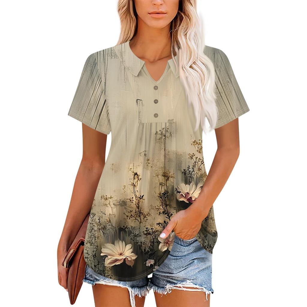 Women's Short Sleeve V-Neck Collared Tops Summer Business Casual Work T Shirts