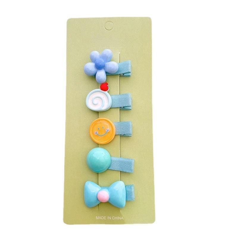 5-Piece New Colorful Small Cartoon Resin-fabric Covered Hair Clips. Cute Designs,hair-friendly Covered Clips,perfect for Hair.