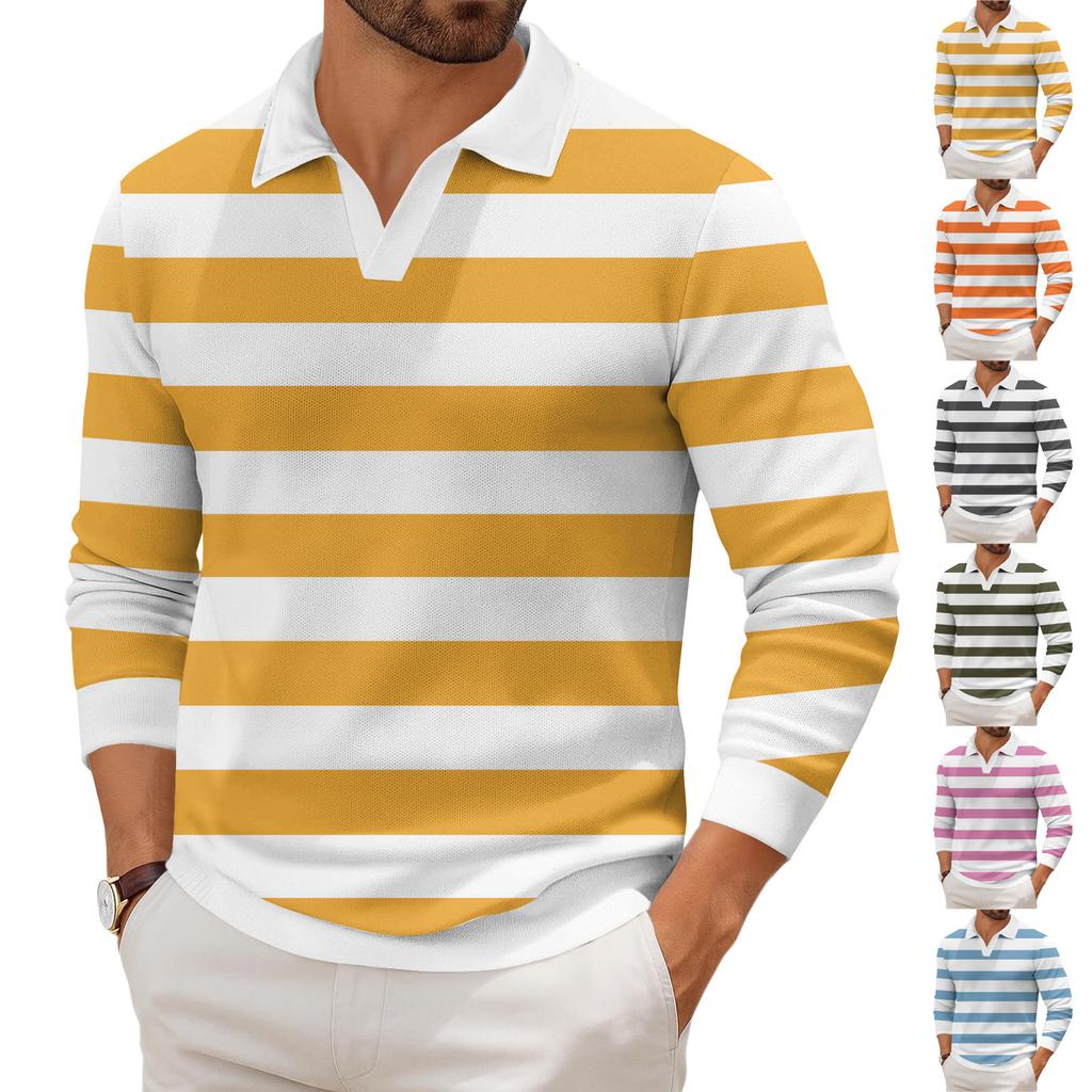 Pánské ležérní módní tištěné klopové pletené spodní tričko s dlouhým rukávem