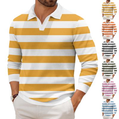 Camiseta de Punto de Manga Larga con Solapa Estampada de Moda Casual para Hombre