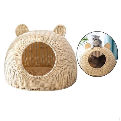 Nest Semi-Closed Round Flat Bottom Indoor Cage Cat Shaped House Wicker Litter