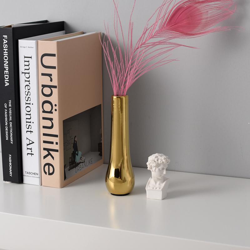 Nordische Heimbüro Schreibtisch Dekoration Luxus Vergoldete Vase Trockenblumen Vase Keramik Blumenvase Moderne Mini Vase vazen