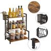YMYNY 3-Tier Condiment Rack with Large Capacity, Metal Basket and 6 Hooks, Adjustable Height, Waterproof and Easy To Clean, Ideal for Kitchen and Bath