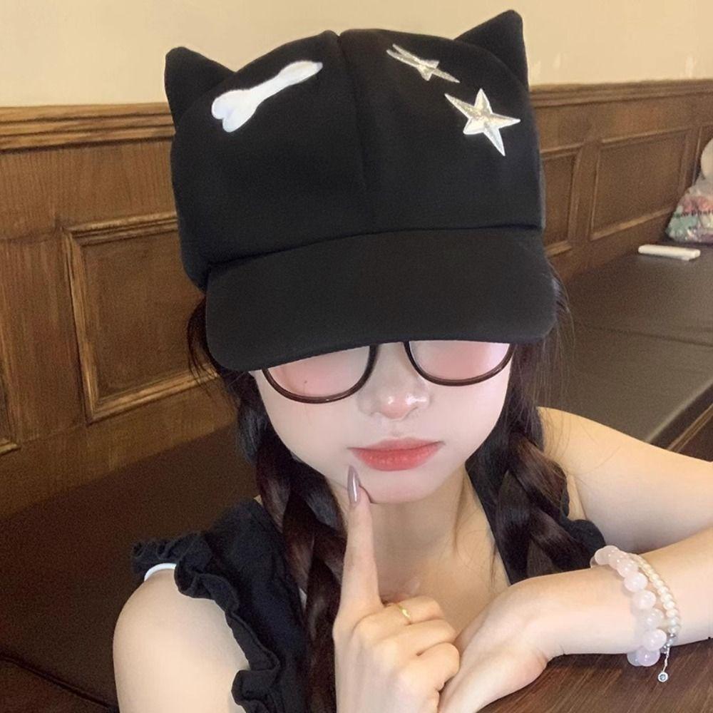 Y2k Cat Ears Baseball Cap Cute Visor Cap Fashion Star Peaked Hat  Streetwear
