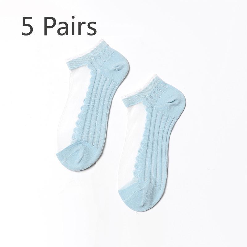 

5 пар женских летних тонких спортивных дышащих носков-лодочек из стекловолокна с мелким вырезом 5 Pairs синий