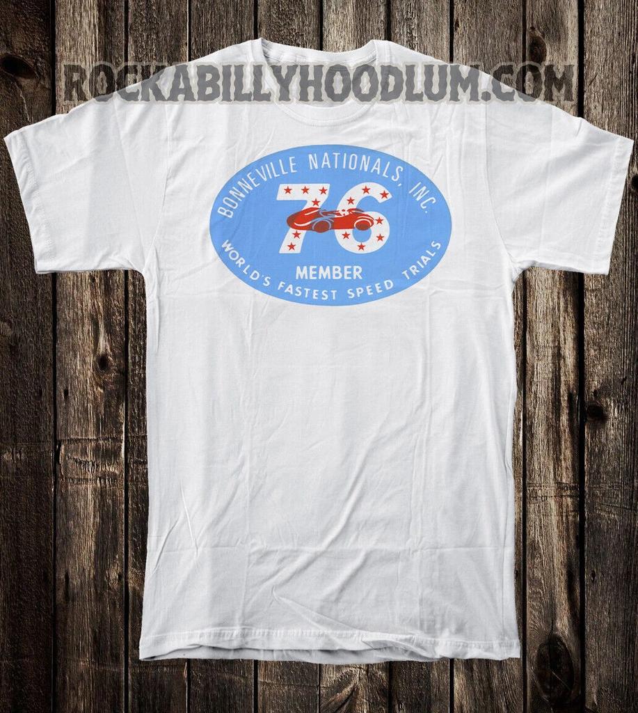 T-shirt Hot Rod Retrò Maglietta Corsa Prove di Velocità Bonnevile Piane Salate Membro 76