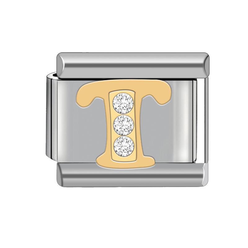 9MM Italian Charm Bracelet: Detachable Diamond Letter Module with Elastic Watch Strap for Women