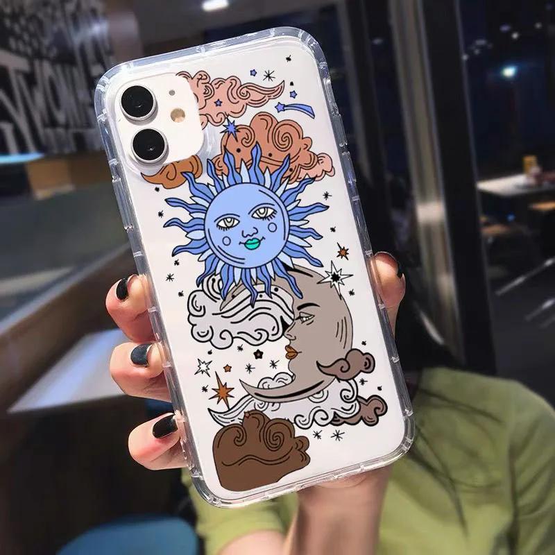 JAMULAR Fashion Art Sun Moon Clear Phone Case For iPhone 13 12 11 14 15 Pro XS MAX SE 7 XR Plus Shockproof Soft TPU Cover Coque