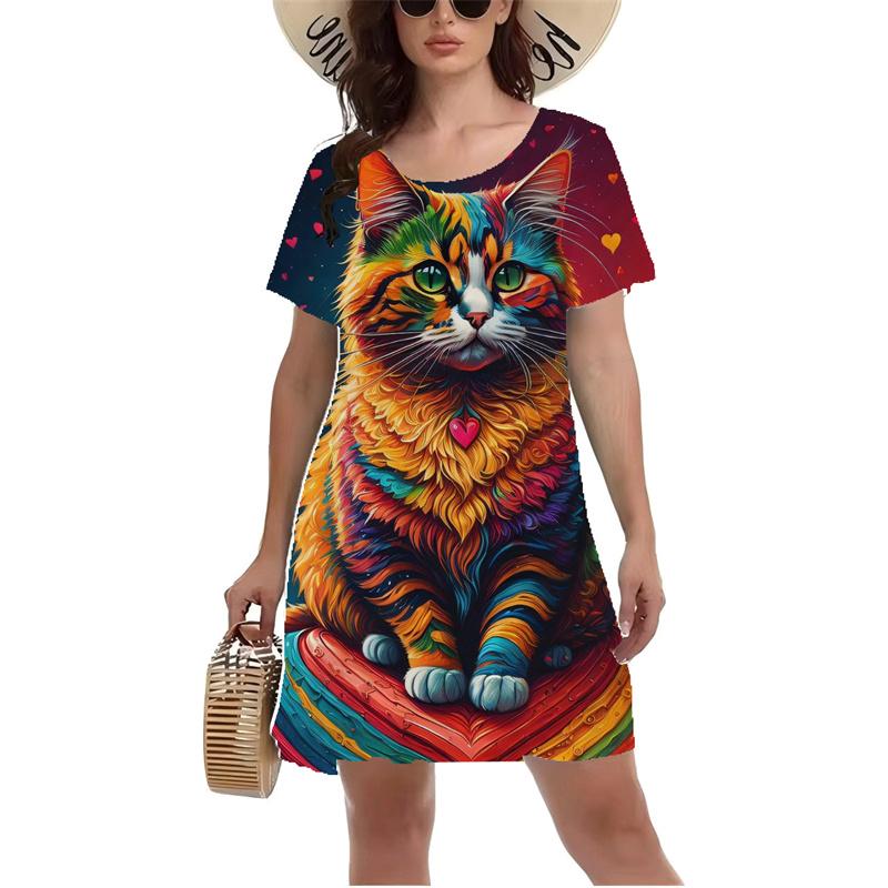 

Платье с забавным принтом в виде животных, женское летнее повседневное пляжное мини-платье с короткими рукавами, размер S-6XL, женское модное платье А-силуэта 6XL