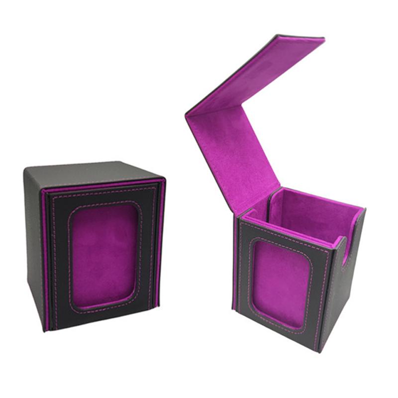 Non-Toxic Card Deck Box With Display Window Trading Card Storage Box Can Hold 120 + Single Sleeved Cards Magnetic Pu Leather Box