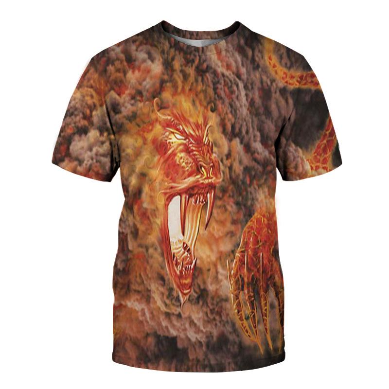 Summer Short Sleeved 3D Digital Printed Animal Lion Round Neck Men's T-shirt