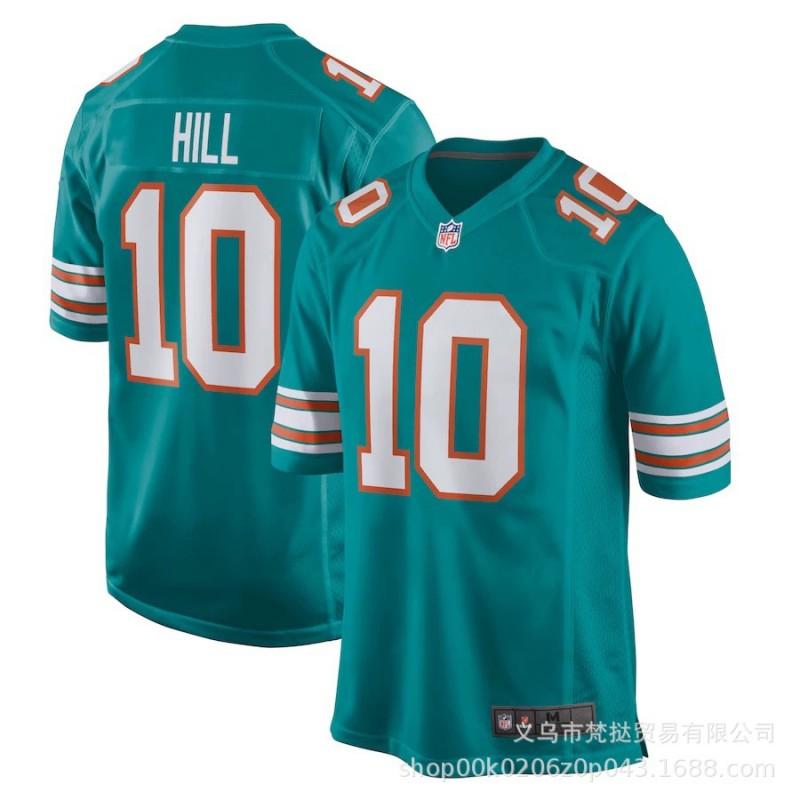 Miami Dolphins NFL Football Jersey 10 Hill 17 Waddle 1 13 White Blue Short Sleeve Cotton V-Neck Sportswear Men Women