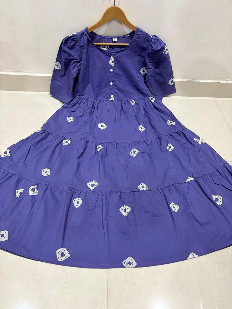 Women Designer Printed Cotton Midi Gown Kurta Party Wear Top Tunic Kurti Dress