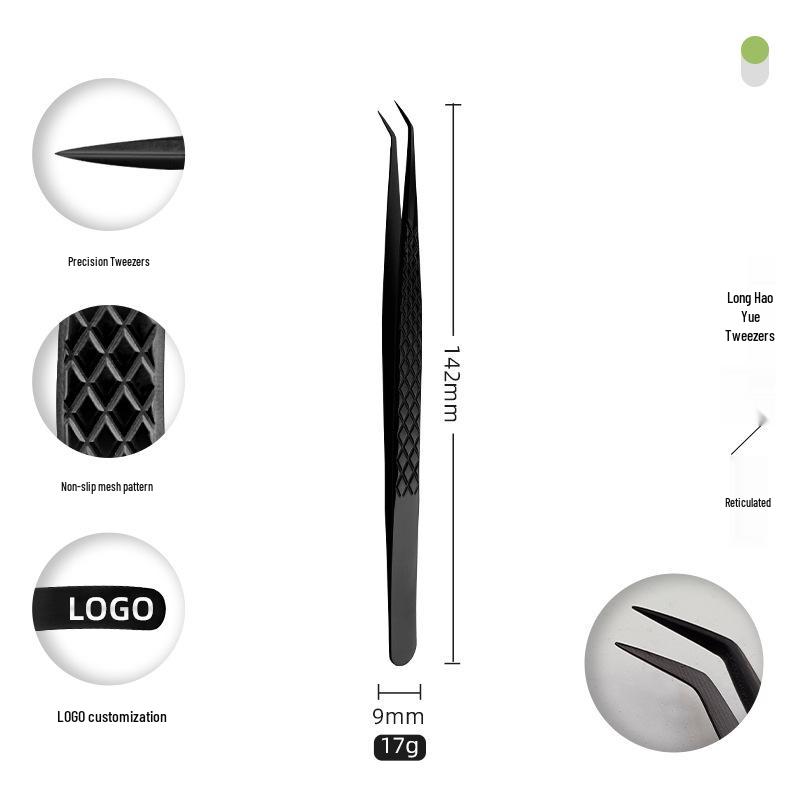 Golden Feather Stainless Steel Eyelash Tweezers for Grafting and Extensions