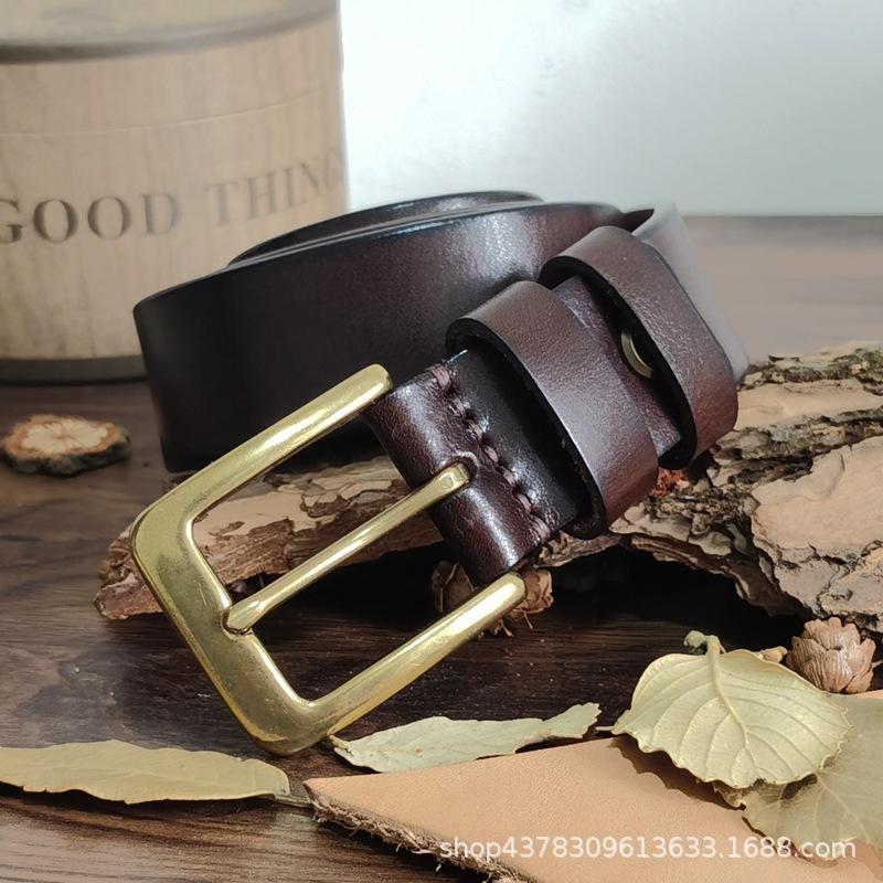 High-End Men Brass Buckle Belt Men's Leather Pin Buckle First Layer Cowhide Fashion All-Match Casual Pants Belt