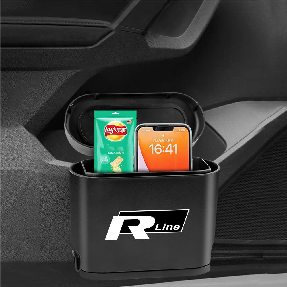 W181pcs ABS Car Trash Can Organizer Case Hanging Trash Bin For Volkswagen VW R Polo Passat Rline Golf 4 5 6 Tiguan Jetta GTI ID.3
