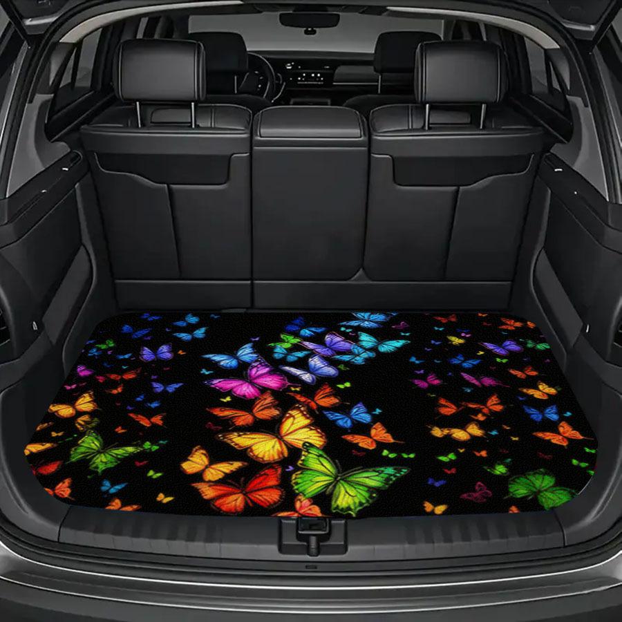 1pc Dreamy Butterfly Print Personalized Car Trunk Mat Interior Protection Cargo Liner Durable Polyester Floor Mat Safe