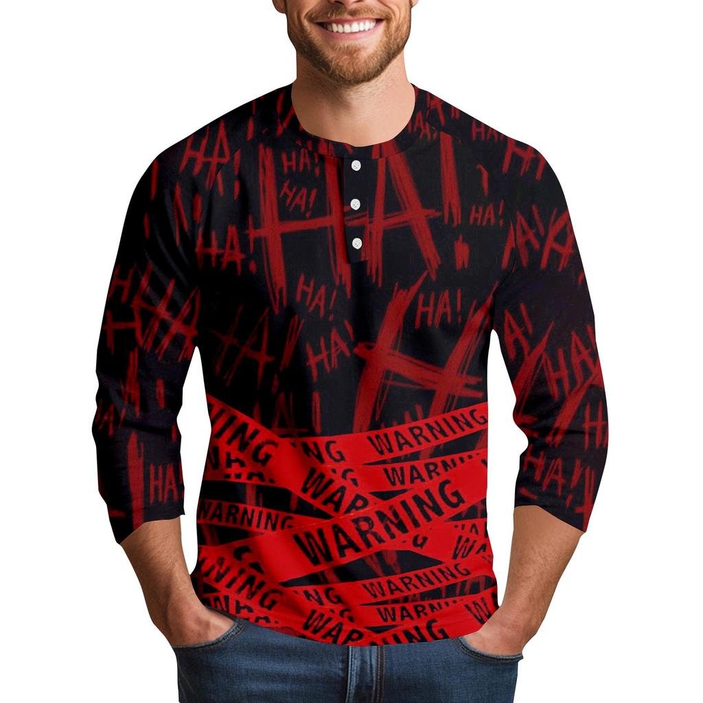 Men's Halloween Print Raglan Dralan Three-quarter Sleeve Casual Top