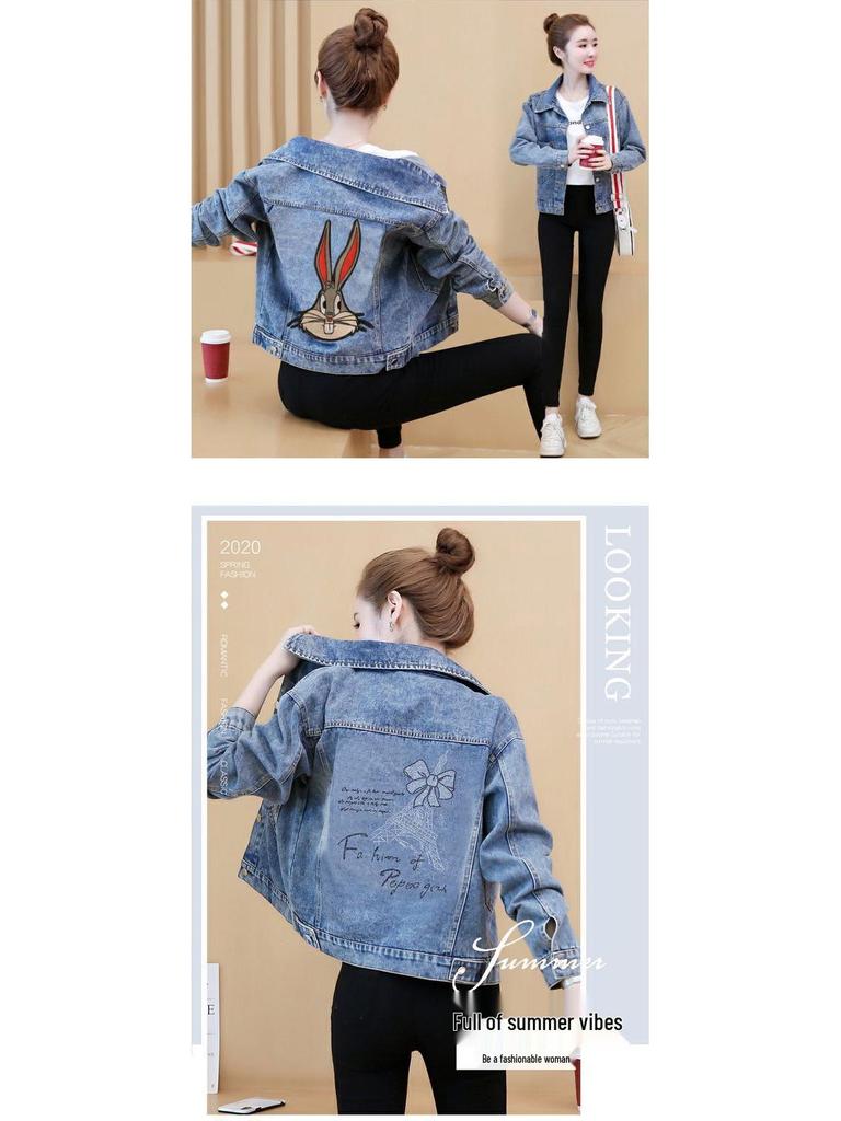 Women's Slim-Fit Versatile Vintage Denim Jacket - Korean Style for Spring/Autumn 2025