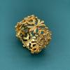 Italian Craft Geometric Hollow Clover Ring Female, Court Vintage 18K Gold Diamond Ring