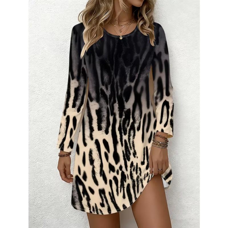 Women's printed round-neck oversized dress, comfortable fall/winter pullover shirt