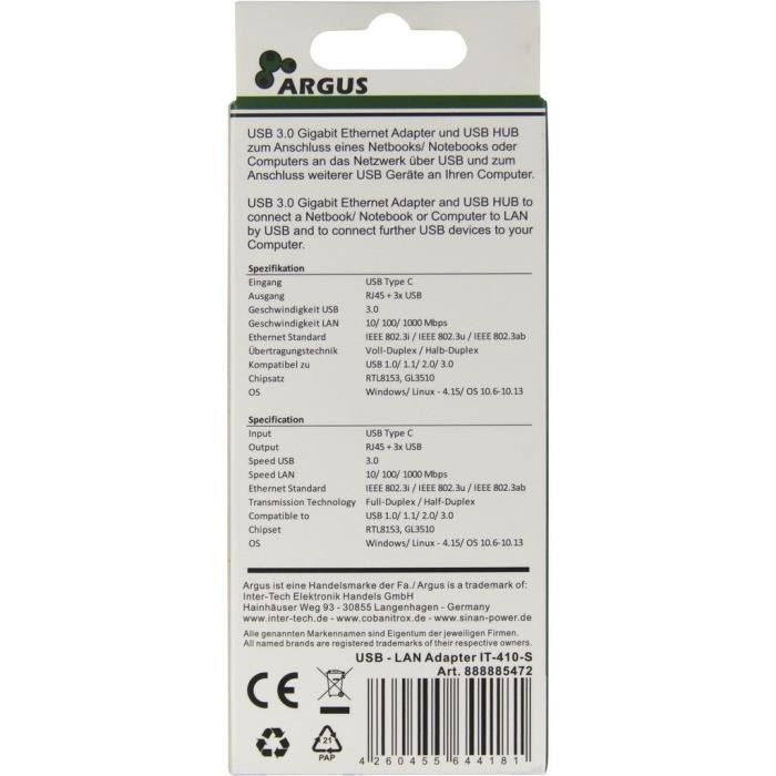 Hub USB - INTERTECH - Argus IT-410-S - USB 3.0 Type-C - Aluminium - Gris