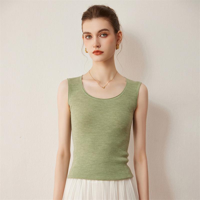 Women's Ribbed U-Neck Wool Camisole – Slimming, Stylish, Versatile Knit Sleeveless Top for Autumn and Winter