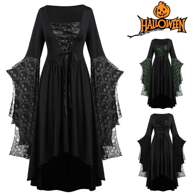 2024 Trendy Women's Halloween Role Play Skeleton Wrap Dress Long Skirt With Unique Patterns