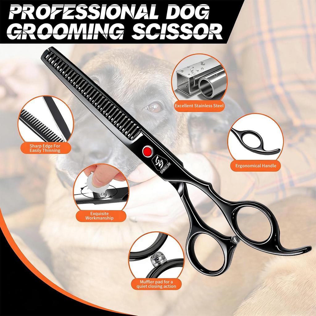 Sangelar 6.5 inch Colorful Pet Hair Scissors Thinning Scissors Pet Grooming Dog Scissors Professional Teddy Animal Hair Thinning Shear