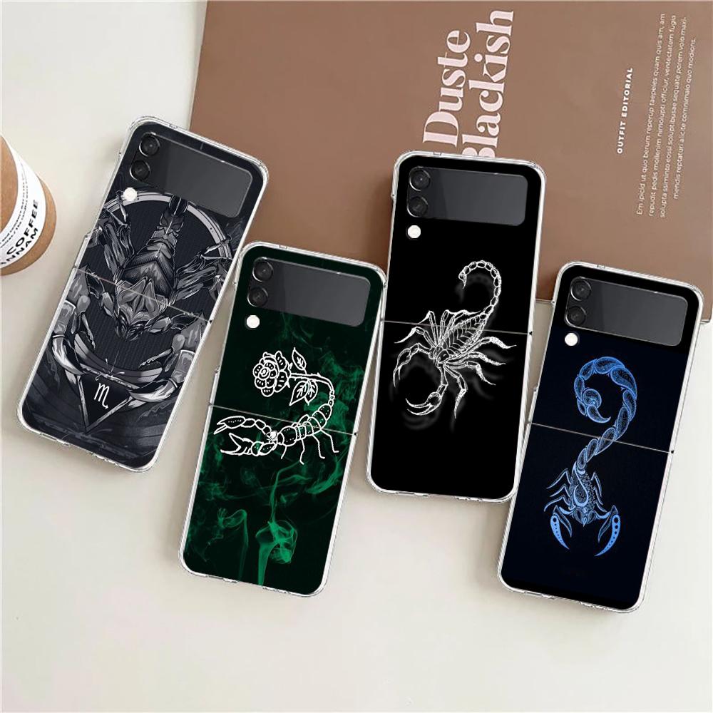 Phone Cover For Samsung Galaxy Z Flip 6 5 4 Case Transparent For Samsung Z Flip 3 Hard PC Foldable Shell Cartoon Scorpion Capas