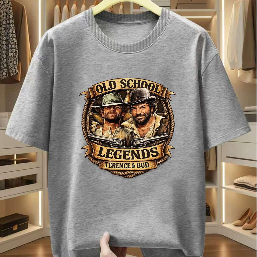 T-shirt Unisex 100% Cotone con Stampa Grafica Leggende Old School Terence Bud Comoda Casual a Maniche Corte per l'Estate