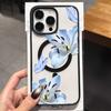 Phone Case For IPhone 17 16 15 14 13 12 Pro Max 17e Plus Air 16E 11 Blue Lily Butterfly Pattern Protective Cover Magnetic Funda