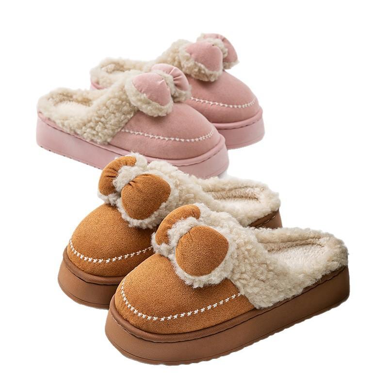 Cotton slippers home autumn and winter three-dimensional bow design multi-color versatile can be worn outside cotton mop thick bottom warm hair mop