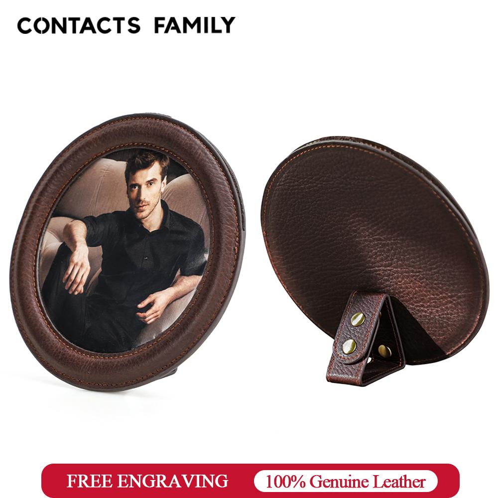 CONTACTS FAMILY Vintage Genuine Leather Desktop Picture Frame Children Family Lover Table Photo Frame
