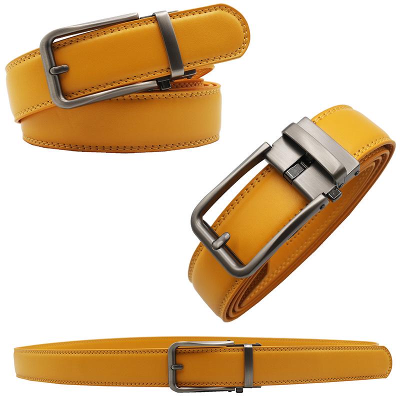

Men s Automatic Buckle Belt: Faux Needle Leather, Two-Layer Cowhide, 10 Colors 125 cm жовтий